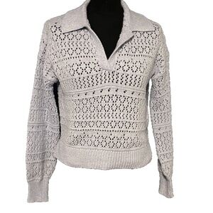 Crocheted Cropped Sweater Open Weave Blue London Kaye M